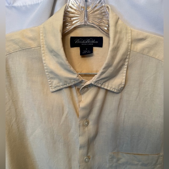 Brooks Brothers Size Medium 100% Irish Linen Shirt Button Down Yellow Beige - Picture 2 of 7